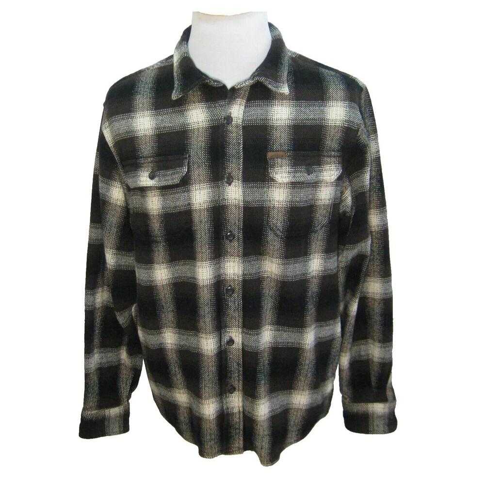 ORVIS Mens Large Brown Plaid Long Sleeve Heavy Flannel Button Front Shirt Jacket